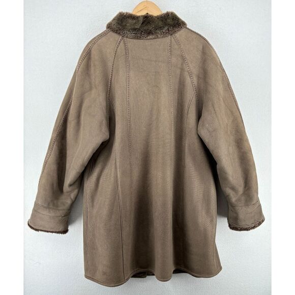 CG COLLECTION BY GALLERY Jacket Womens 2X Faux Fur Lined Button Front Coat Brown - Picture 13 of 14